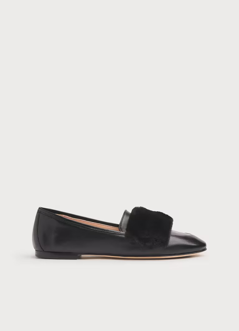 Lori Black Leather Faux Fur Trim Loafers | L.K. Bennett (UK)