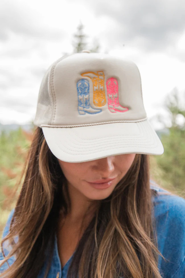 Cowboy Boots Tan Trucker Hat | Pink Lily