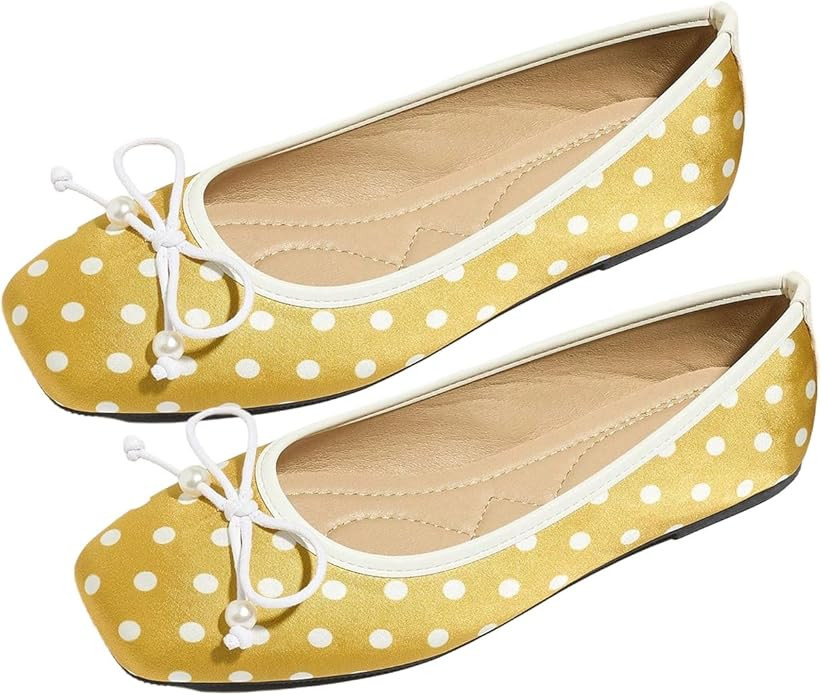 MakeMeChic Women's Bow Knot Polka Dots Ballet Flats | Lace Mesh,Y2K,Closed Toe,Mary Janes,Dressy ... | Amazon (US)