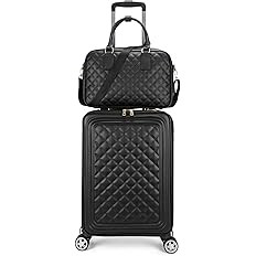 feilario 2 Piece Set Travel Leather Softside Carry On Luggage Double Spinner Wheels Checked Suitc... | Amazon (US)