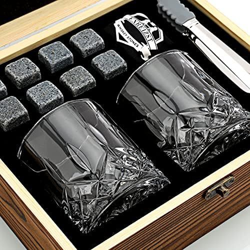 Whiskey Stones Gift Set - Whiskey Glass Set of 2 - Granite Chilling Whiskey Rocks - Scotch Bourbon W | Amazon (US)