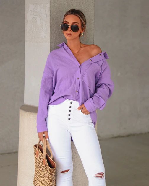 Sherlyn Cotton Button Down Top - Lilac | VICI Collection