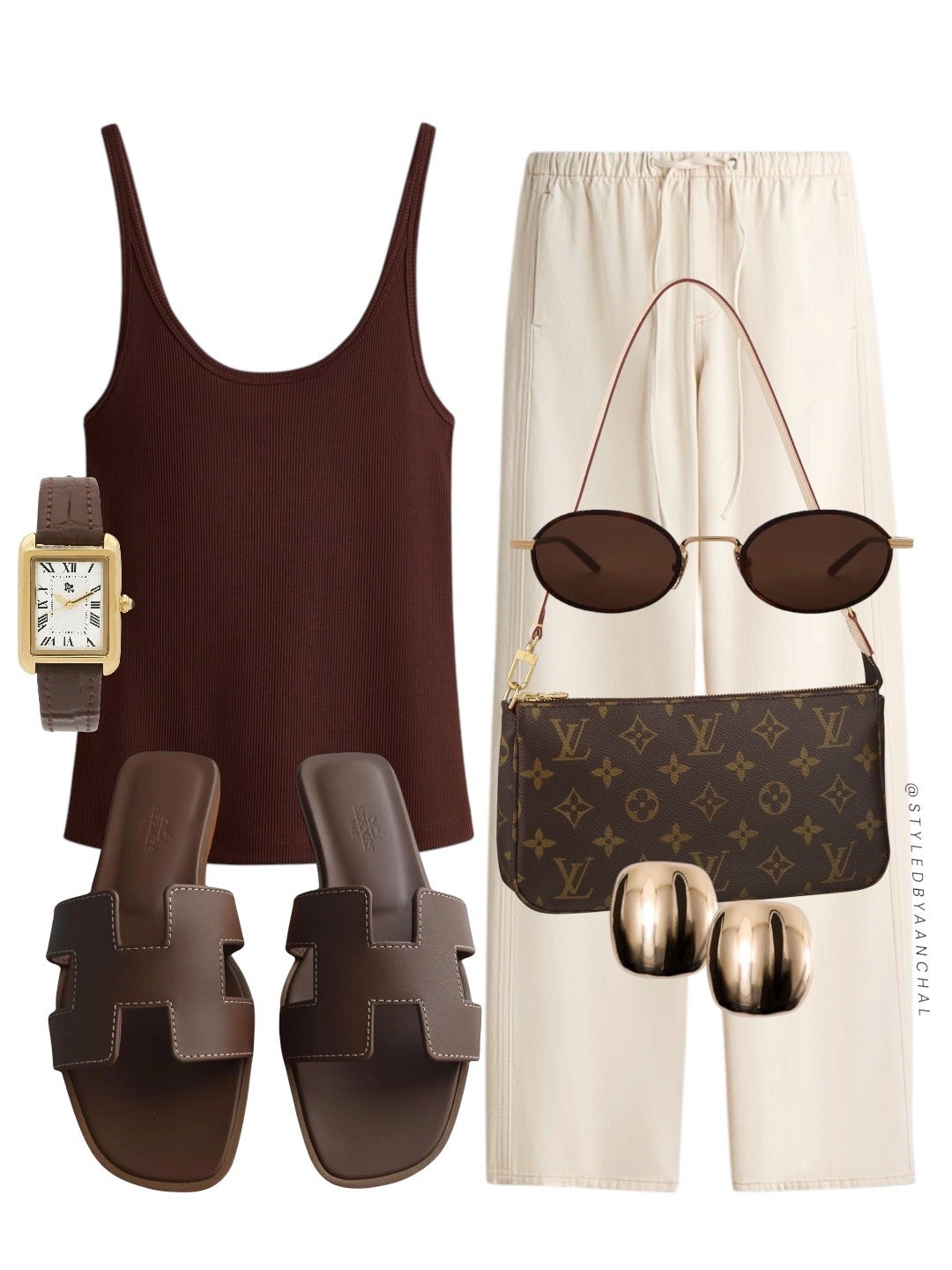 Brown and cream outfit

Casual outfit
Brown tank
Louis Vuitton pochette 
Revolve
Hm
Brown watch
Brown round sunglasses

#LTKsummer #LTKstyletip #LTKtravel