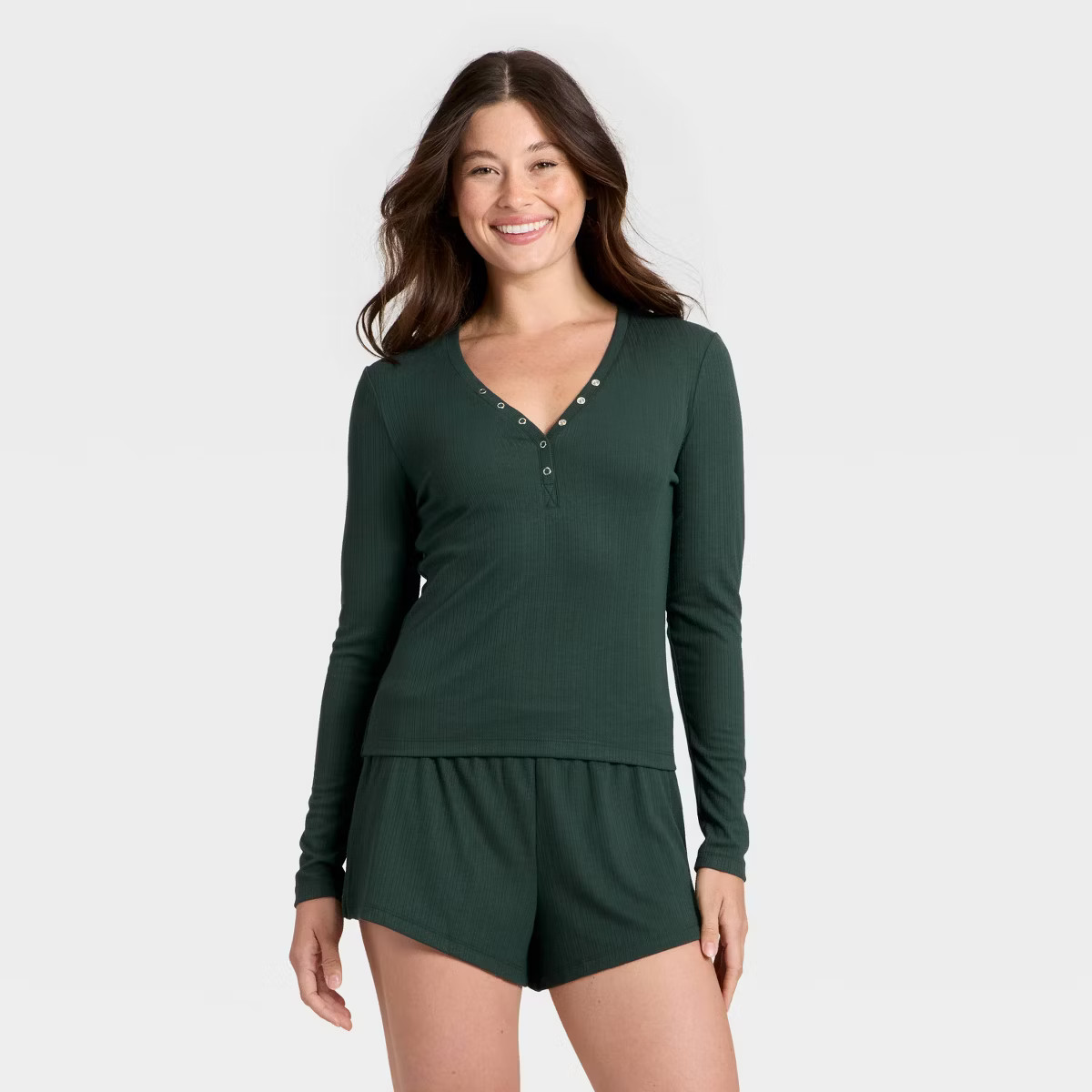 Women's Ribbed Long Sleeve Shirt and Shorts Pajama Set - Auden™ | Target