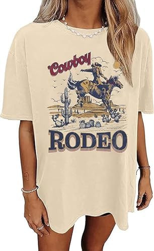 Wild West Cowboy T Shirt Women Vintage Rodeo Shirts Cowboy Graphic Tee Oversized Country Music Sh... | Amazon (US)