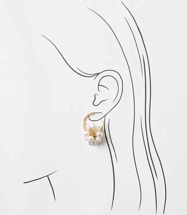 Pearlized Cluster Hoop Earrings | LOFT