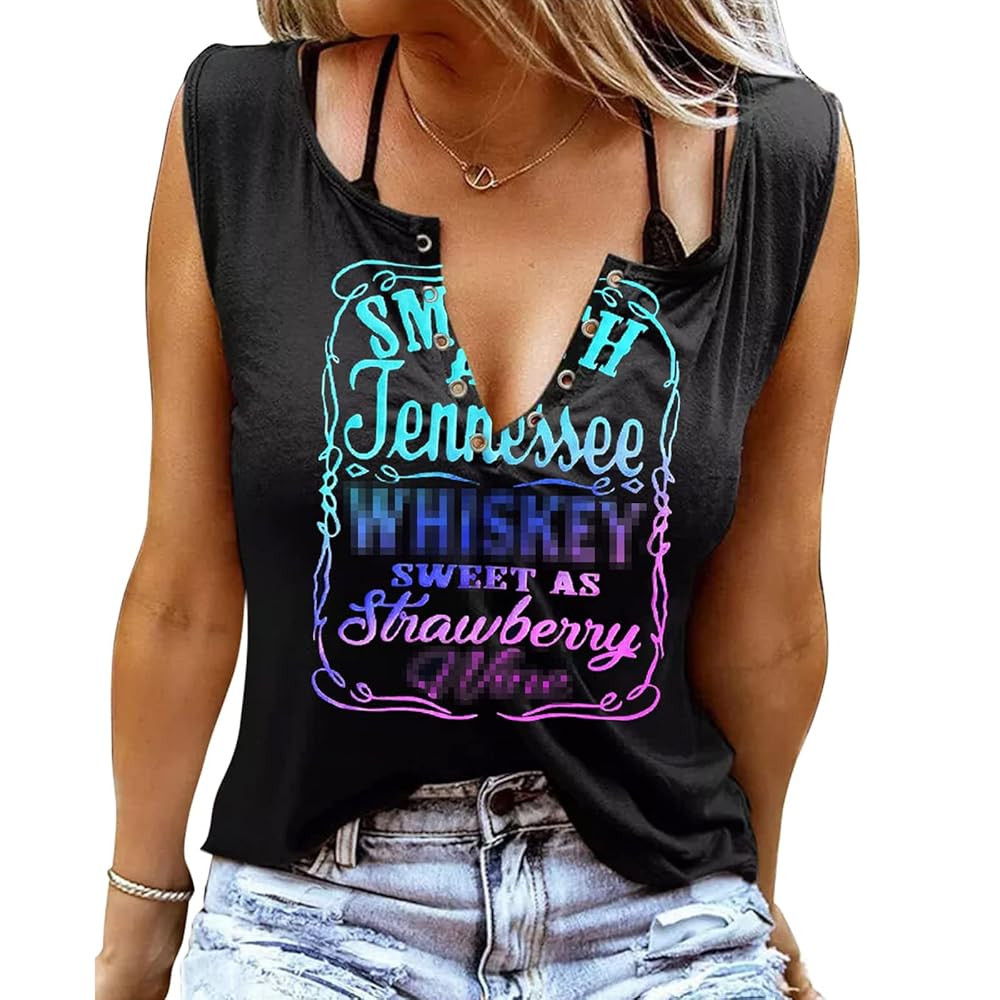 Smooth As Tennessee Tank Top Sweet As Strawberry Shirt Ring Hole Sleeveless Sexy V Neck Womens Re... | Amazon (US)