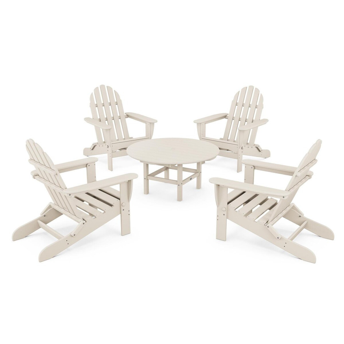 POLYWOOD Classic Adirondack 5 Pc Recycled Plastic Seating Set w/ Folding Chairs in Sand by - PWS119-1-SA | BBQ Guys