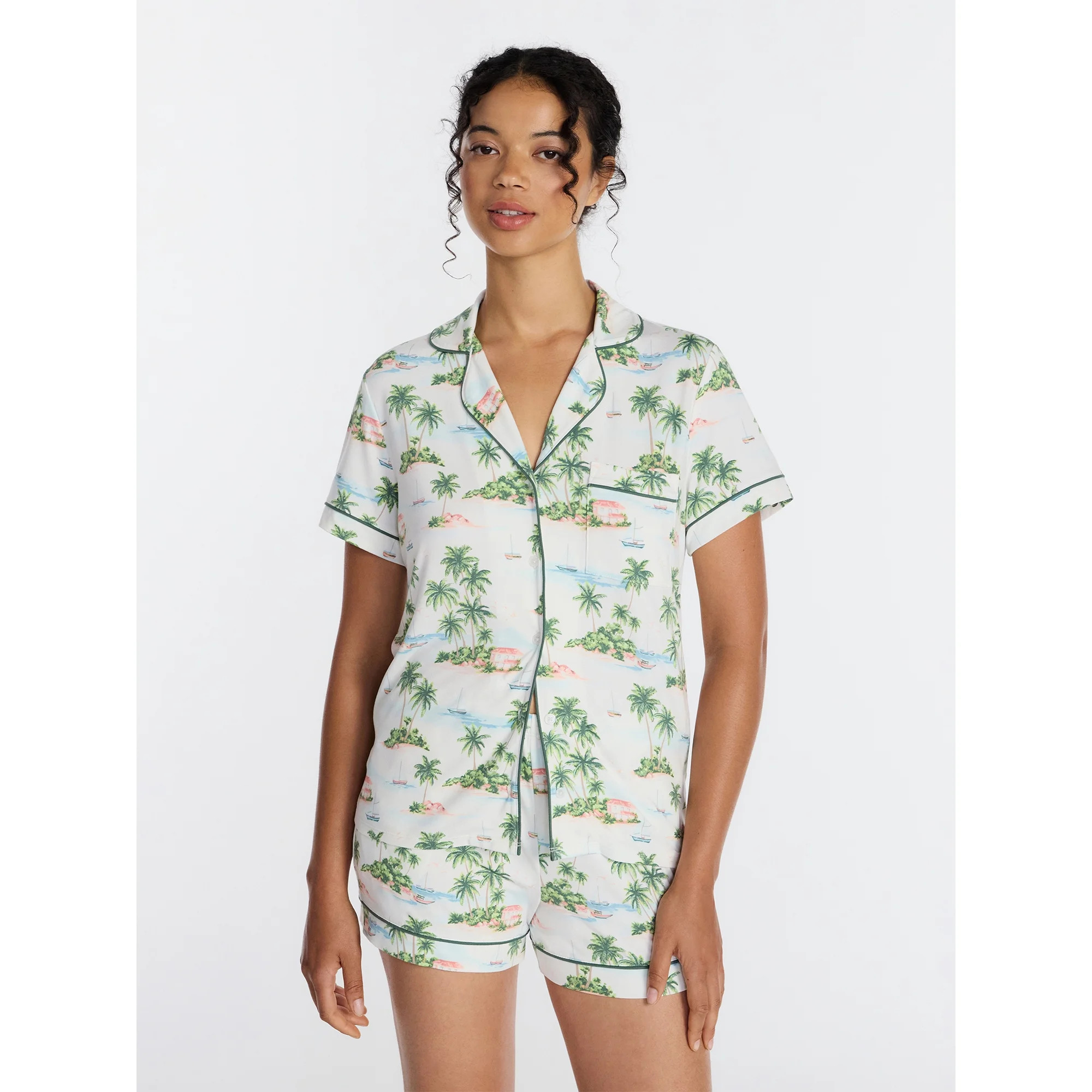 Joyspun Women's Dreamy Soft Collection Notch Collar Top and Shorts Pajama Set, 2-Piece, Sizes XS-... | Walmart (US)
