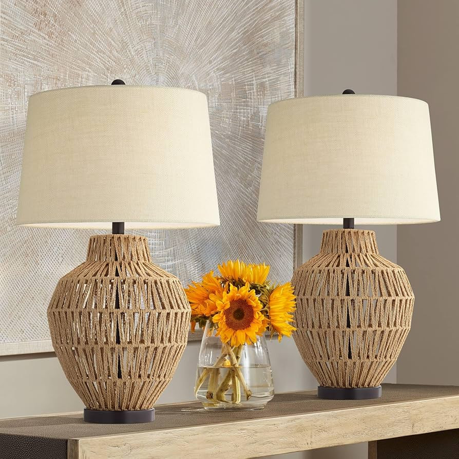 360 Lighting San Marcos 27" Tall Modern Coastal Cottage Table Lamps Set of 2 Natural Wicker Metal... | Amazon (US)
