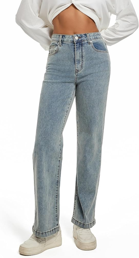 Womens Jeans Mid Waisted Straight Leg Loose Stretchy Lightweight Tummy Control Trendy Jeans for W... | Amazon (US)