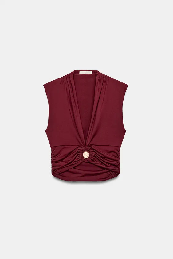 DRAPED POLYAMIDE TOP WITH METALLIC DETAIL | Zara UK