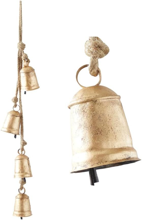 Deco 79 Metal Tibetan Inspired Decorative Cow Bell with Jute Hanging Rope, 4" x 3" x 29", Gold | Amazon (US)