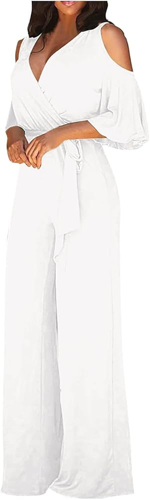 Formal Jumpsuits for Women,Off The Shoulder Jumpsuits for Women Rompers Wrapped V Neck Dressy Cas... | Amazon (US)