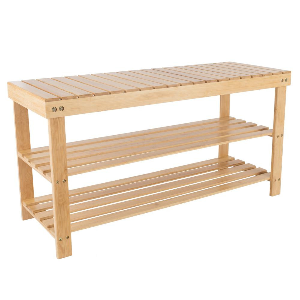Lavish Home 8-Pair Bamboo Bench and Shoe Organizer, Light Wood | The Home Depot