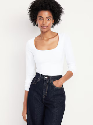 Fitted Double-Layer Scoop-Neck Top | Old Navy (US)