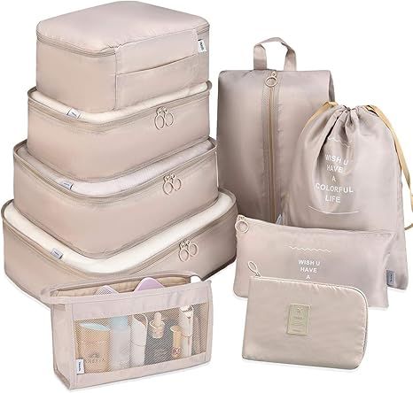 Packing Cubes for Travel, 9 Set Luggage Organizers with Shoe Bag, Electronics Bag, Cosmetics Bag,... | Amazon (US)