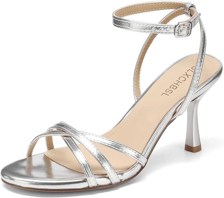 Women's Strappy Heeled Sandals 3 Inch High Heels Round Toe Ankle Strap Dress Shoes for Wedding Pa... | Amazon (US)
