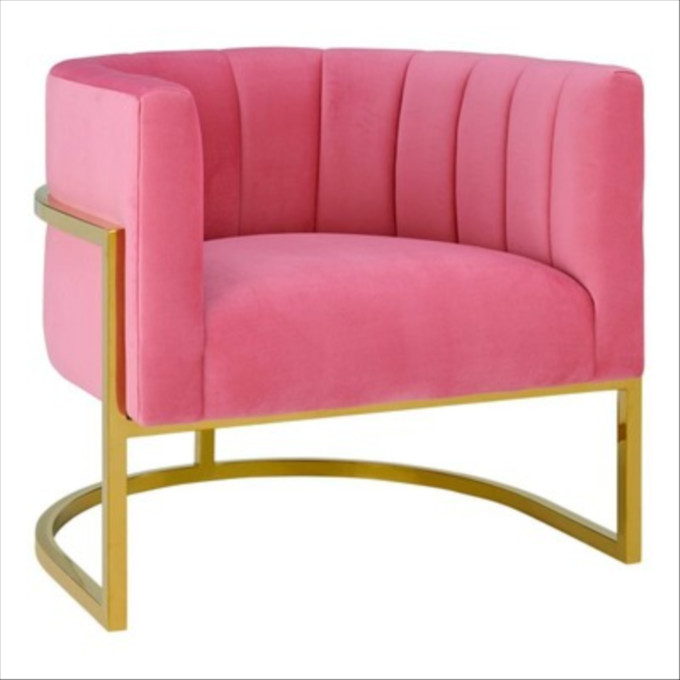 Click for more info about Maklaine 16.5" Transitional Velvet Chair in Pink/Gold Finish