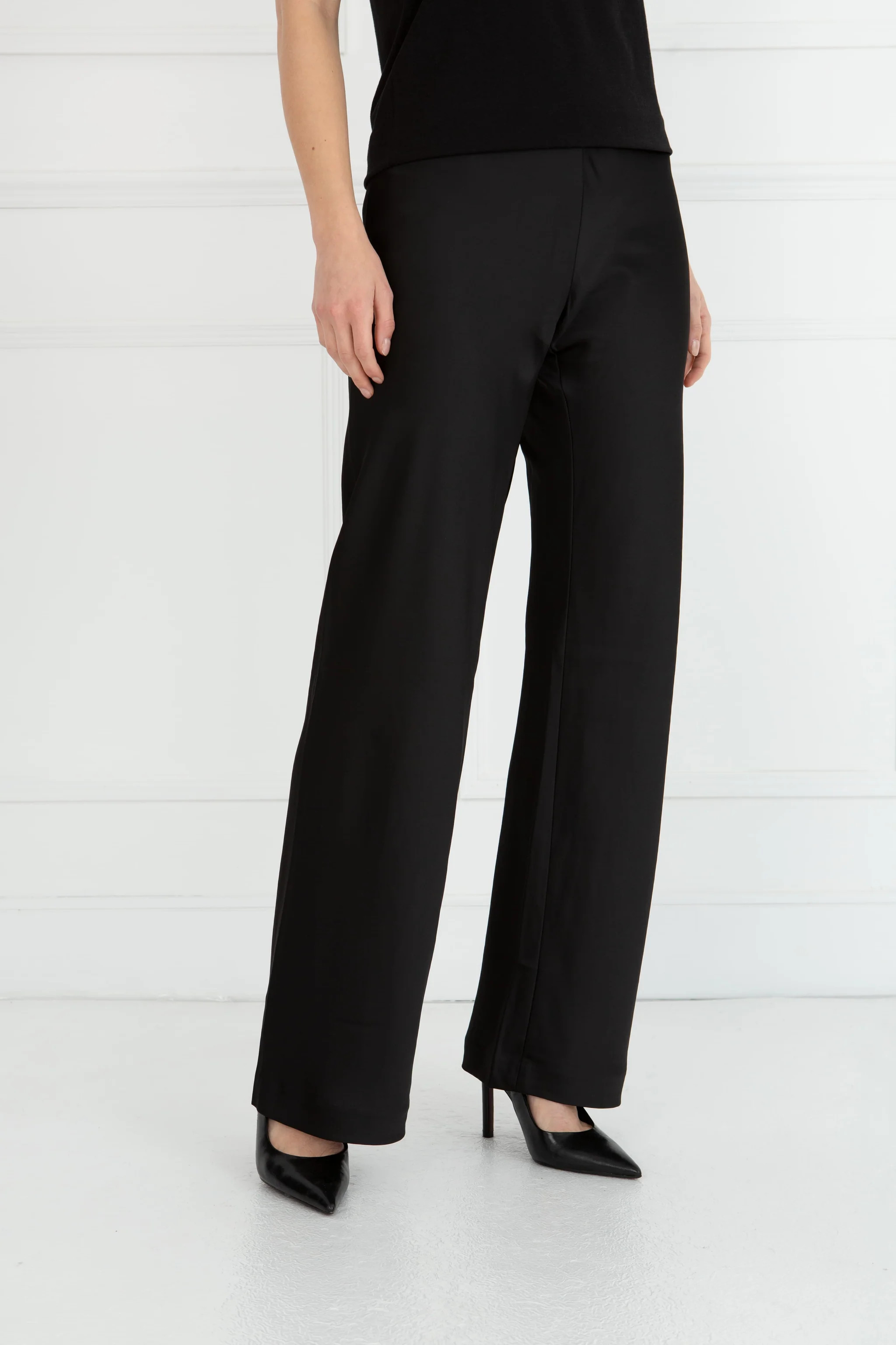 The Sandra | Black Satin Trousers Longer Length | Sinead Keary