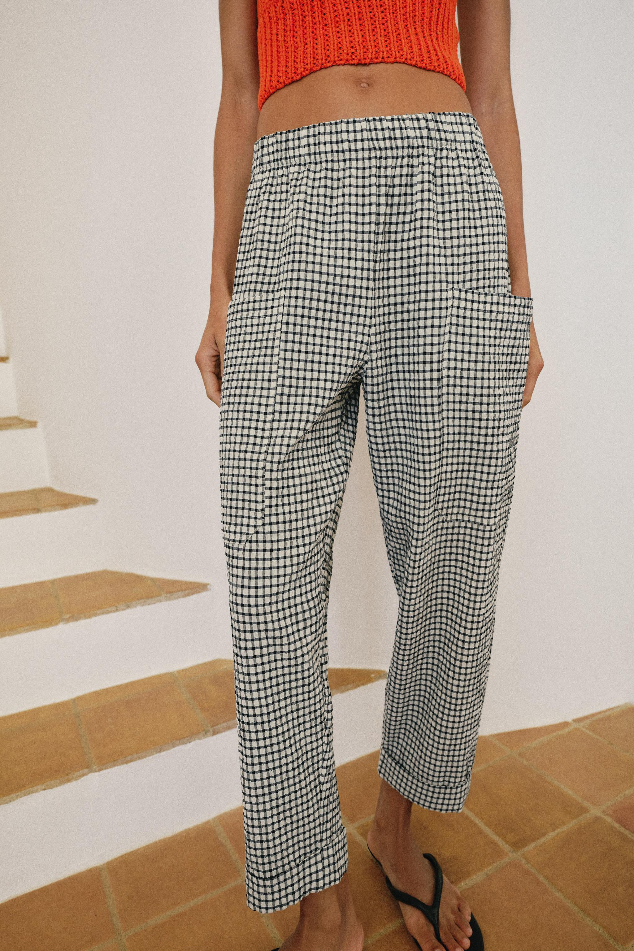 PLAID ELASTIC WAIST PANTS | Zara US