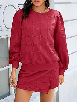 Tankaneo Womens 2 Piece Sweatshirt Set Lantern Long Sleeve Crewneck Sweatshirts Asymmetric Mini S... | Amazon (US)