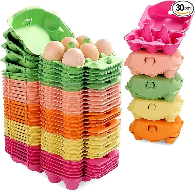 Egg Cartons for Chicken Eggs 30 Pack, Reusable Colorful Egg Cartons Bulk 6 Count Recycled Eggs Ho... | Amazon (US)