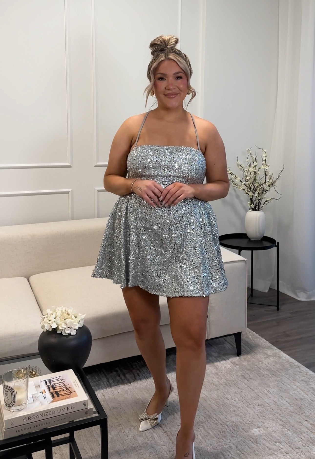 Short silver sequin party dress 

#LTKplussize #LTKmidsize #LTKpartywear