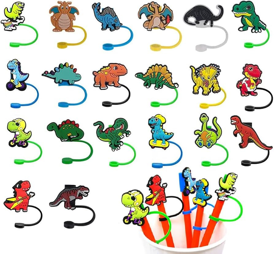 20pcs Silicone Dinosaur Straw Cover Pack Reusable Drinking Straw Caps Lids Dust-Proof Straw Plugs... | Amazon (US)