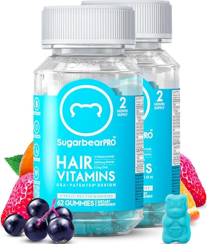 Sugarbear Hair Vitamin Gummy 4 Month Supply Extra Strength Biotin 6000mcg, Growth for Men & Women, Vegan Vitamin B12, MSM, Inositol, Omega 3, Elderberry, Certified Kosher, Halal, Cruelty-Free | Amazon (US)