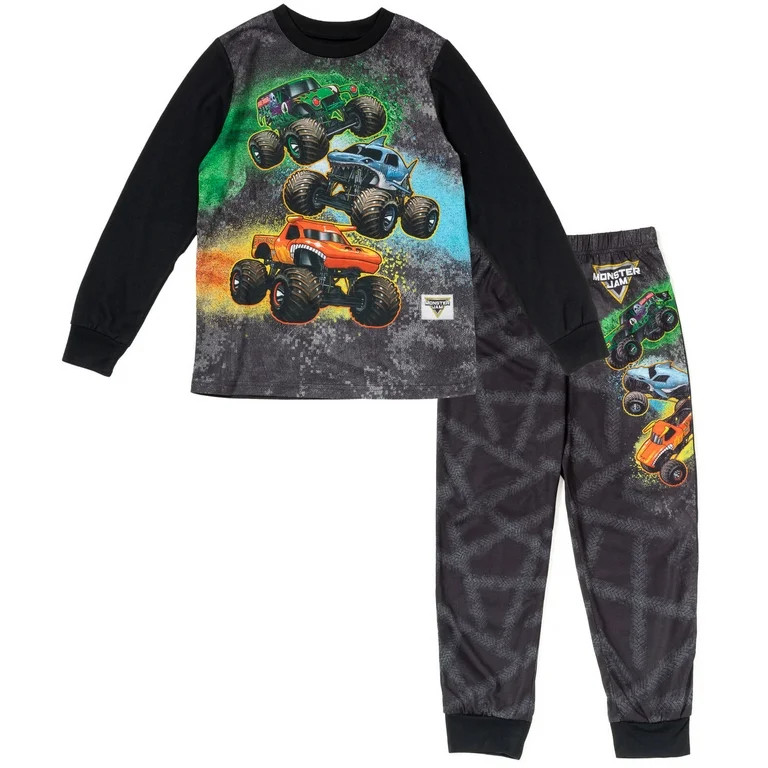 Monster Jam Grave Digger El Toro Loco Megalodon Pullover Pajama Shirt and Pants Sleep Set Toddler... | Walmart (US)