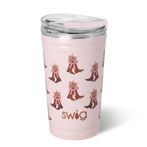 Swig Life 24oz Party Cup, Stackable Insulated Travel Coffee Tumbler with EZ Slider Lid, Cup Holder Friendly, Stainless Steel 24 oz Tumbler, Reusable Coffee Mug (Cowgirl Coquette) | Amazon (US)