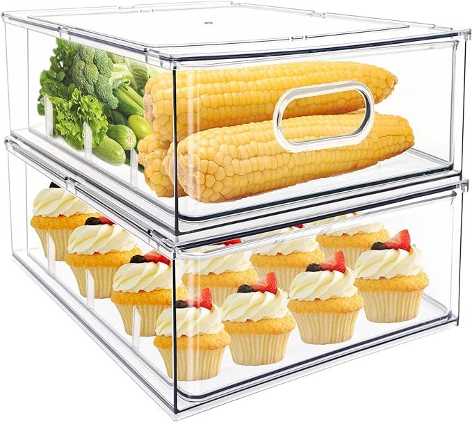 Mano 2Pack Stackable Fridge Organizer Drawer Pull Out Bins, Clear Plastic Food Container Set with... | Amazon (US)