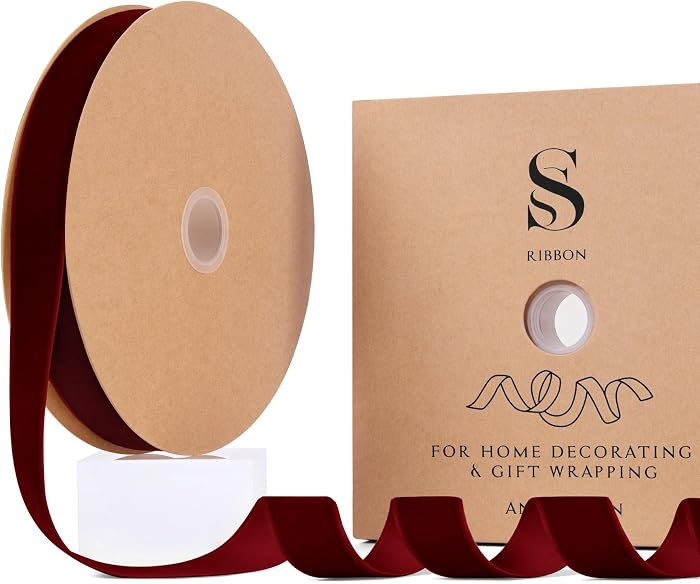 Burgundy Christmas Velvet Ribbon for Tree, Gift Wrapping, Flower Bouquet, Wreath Decorations, Bow... | Amazon (US)