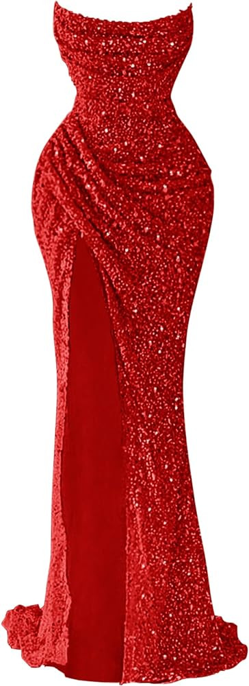Zeeyecie Sparkly Sequin Prom Dress for Women 2024 Long Mermaid Strapless Glitter Formal Evening B... | Amazon (US)