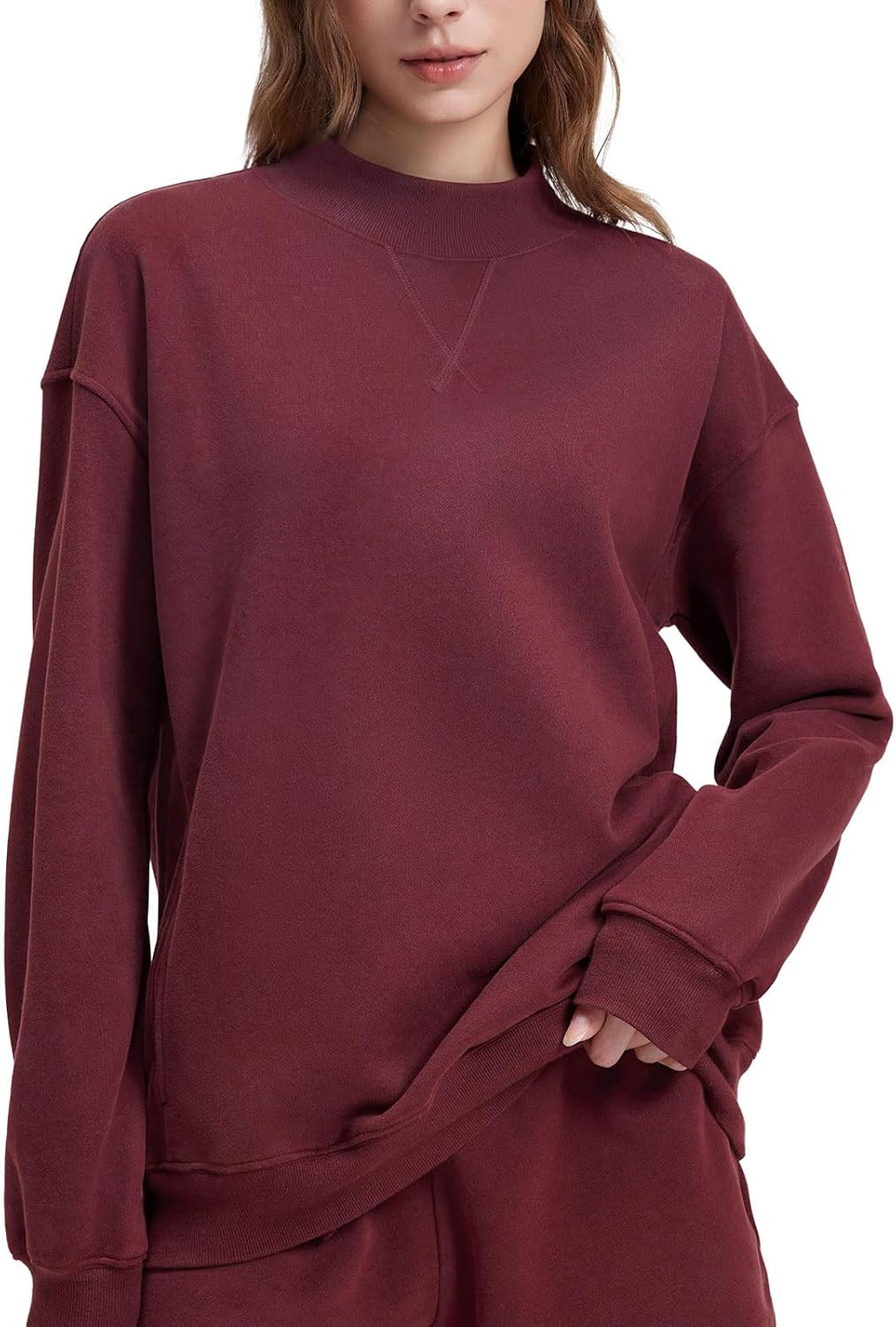 SUUKSESS Women Cotton Mock Neck Sweatshirts Oversized Long Sleeve Pullover | Amazon (US)