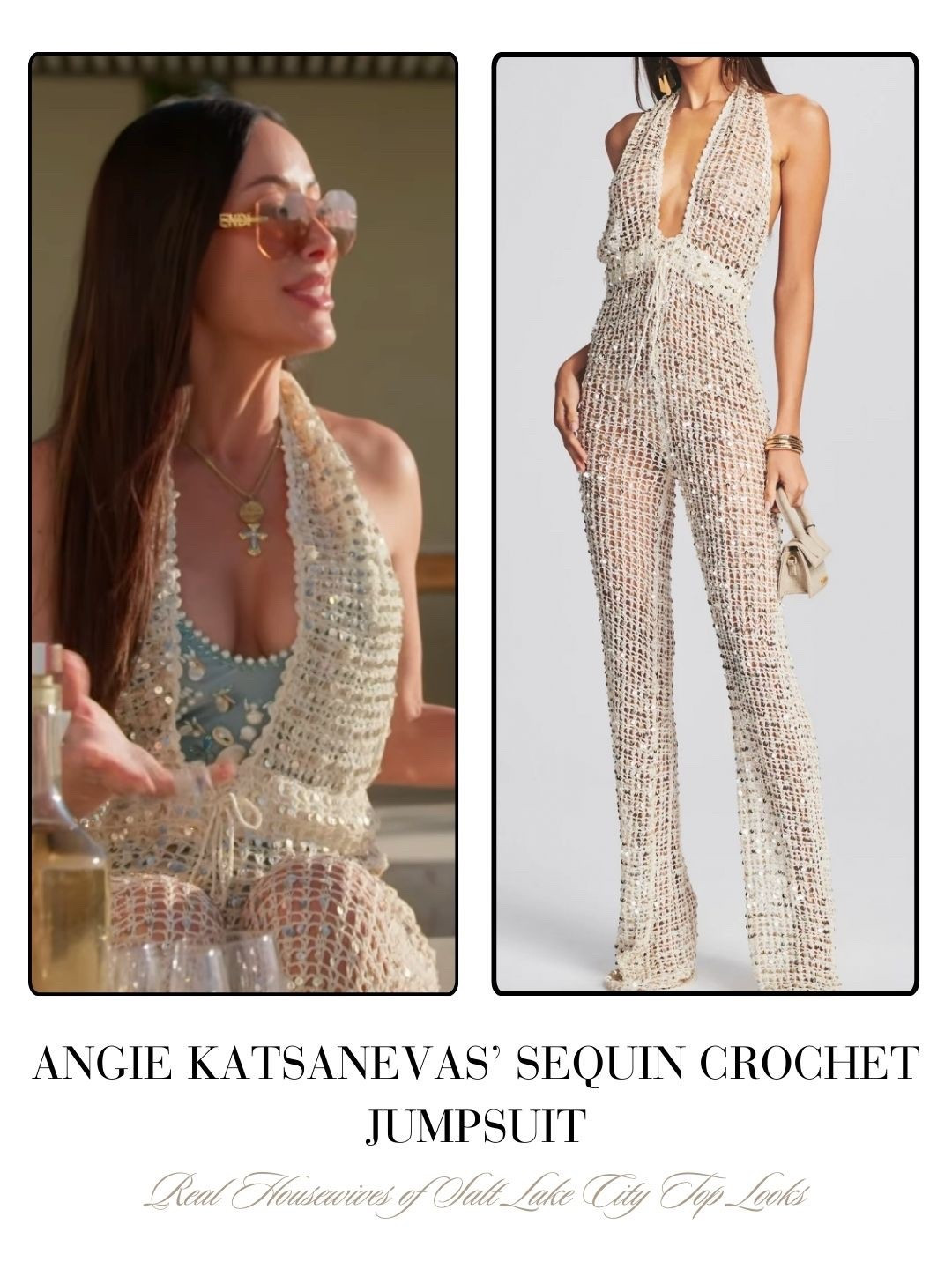 Angie Katsanevas’ Sequin Crochet Jumpsuit 