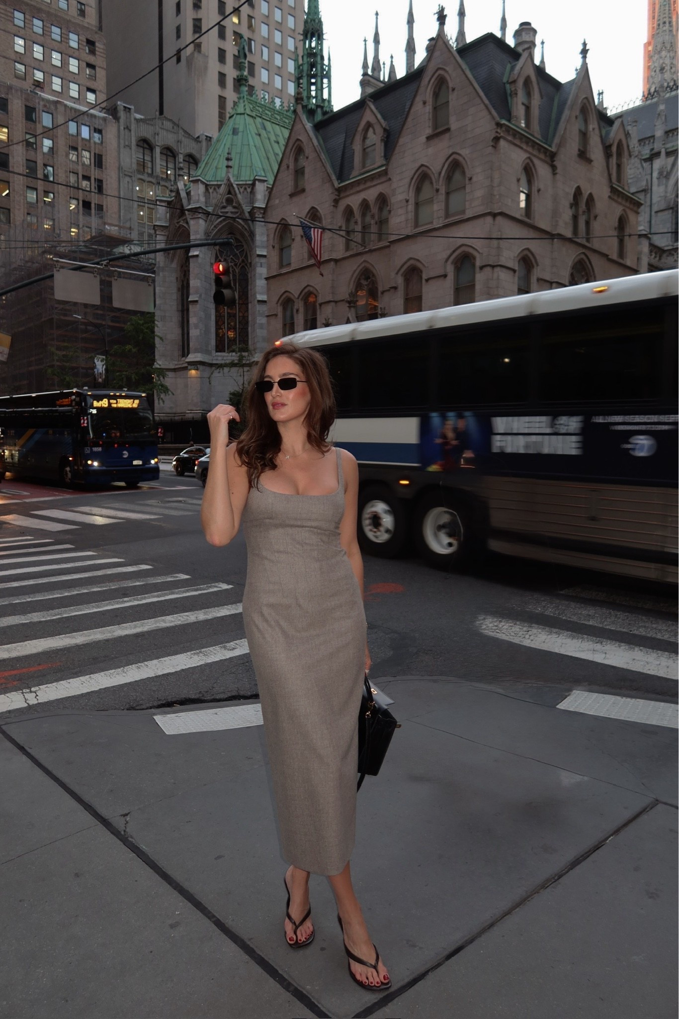 NYFW week in the KHAITE Lotte dress in sepia.