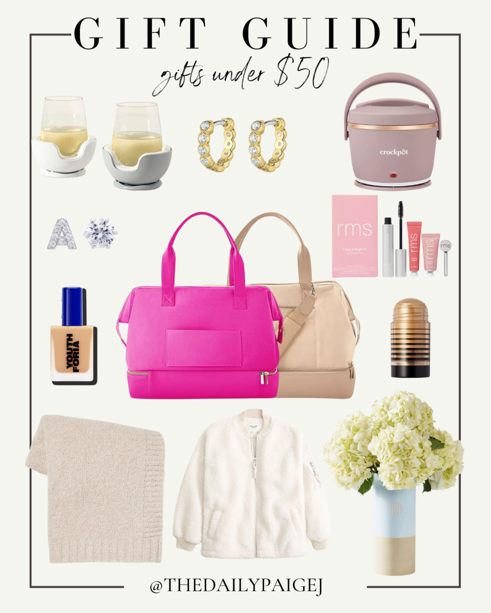 Looking for an easy gift to buy someone under $50? No matter who you’re shopping for, whether it be for her or for a friend, these are great gifts to keep you in budget and give a great gift this holiday season. This travel bag from Sam’s club is under $50 and the perfect Beis dupe. If they love makeup, there are a bunch of great makeup sets like this RMS set or some great products from dibs. If you’re looking for a home gift, these chilling wine glasses or a nice custom vase is a great gift. There are so many great Christmas gift options under $50. 

White elephant gift, Christmas gifts, travel gifts, makeup gifts, jewelry gifts 

#LTKfindsunder50 #LTKGiftGuide #LTKHoliday