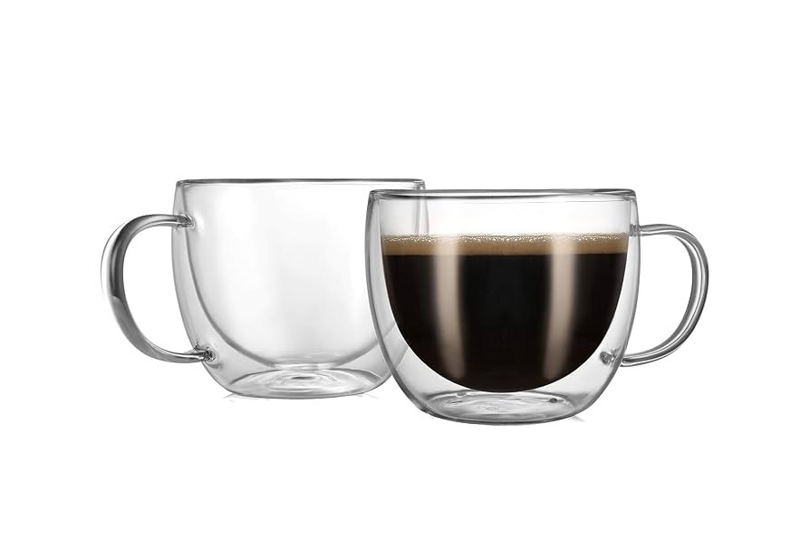 CNGLASS Double Wall Glass Cappuccino Mugs 8.1oz,Clear Insulated Glass Coffee Mug with Handle for ... | Amazon (US)