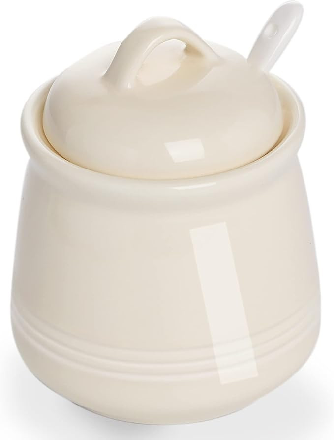 HAOTOP Porcelain Sugar Bowl, Ceramic Salt Bowl with Spoon and Lid for Home and Kitchen, 12 Ounces... | Amazon (US)