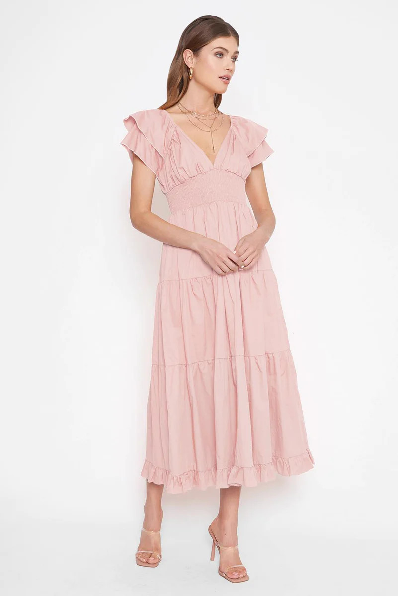 Flutter Sleeve Smock Waist Poplin Maxi Dress | Lord & Taylor