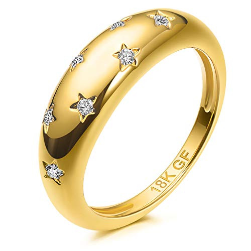AllenCOCO Chunky Gold Plated Rings for Women - Trendy Cubic Zirconia 14k Gold Filled Stackable Ri... | Amazon (US)