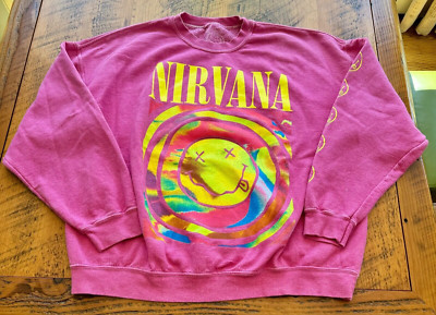 Nirvana Smile Overdyed Sweatshirt Pink S/M Urban Outfitters OVERSIZED  | eBay | eBay US