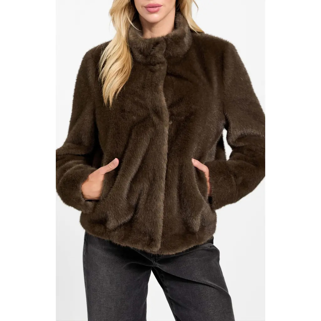 GUESS Luna Faux Fur Jacket in Brown at Nordstrom, Size Large | Nordstrom