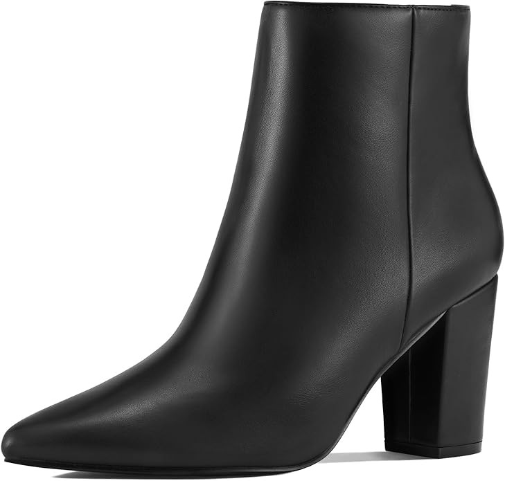 Rollda Women's Pointed Toe Ankle Boots Chunky High Heel Ankle Booties Side Zipper Short Boots | Amazon (US)