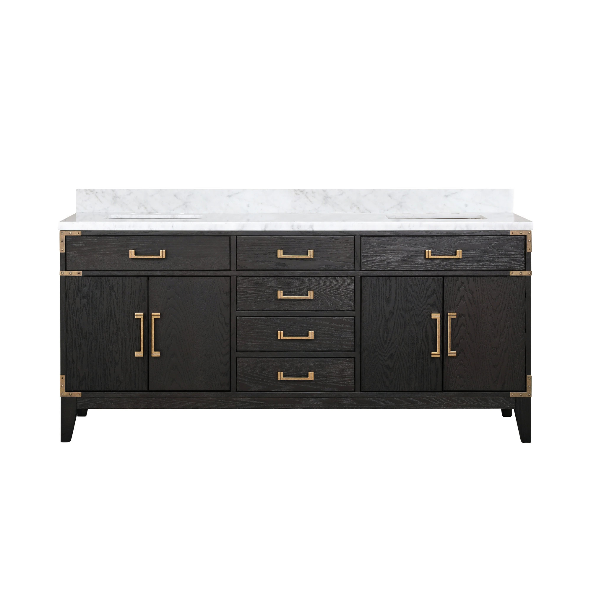 Lexora Wilton 72-in Black Oak Undermount Double Sink Bathroom Vanity with White Carrara Marble Marble Top | LVW72DJ100 | Lowe's