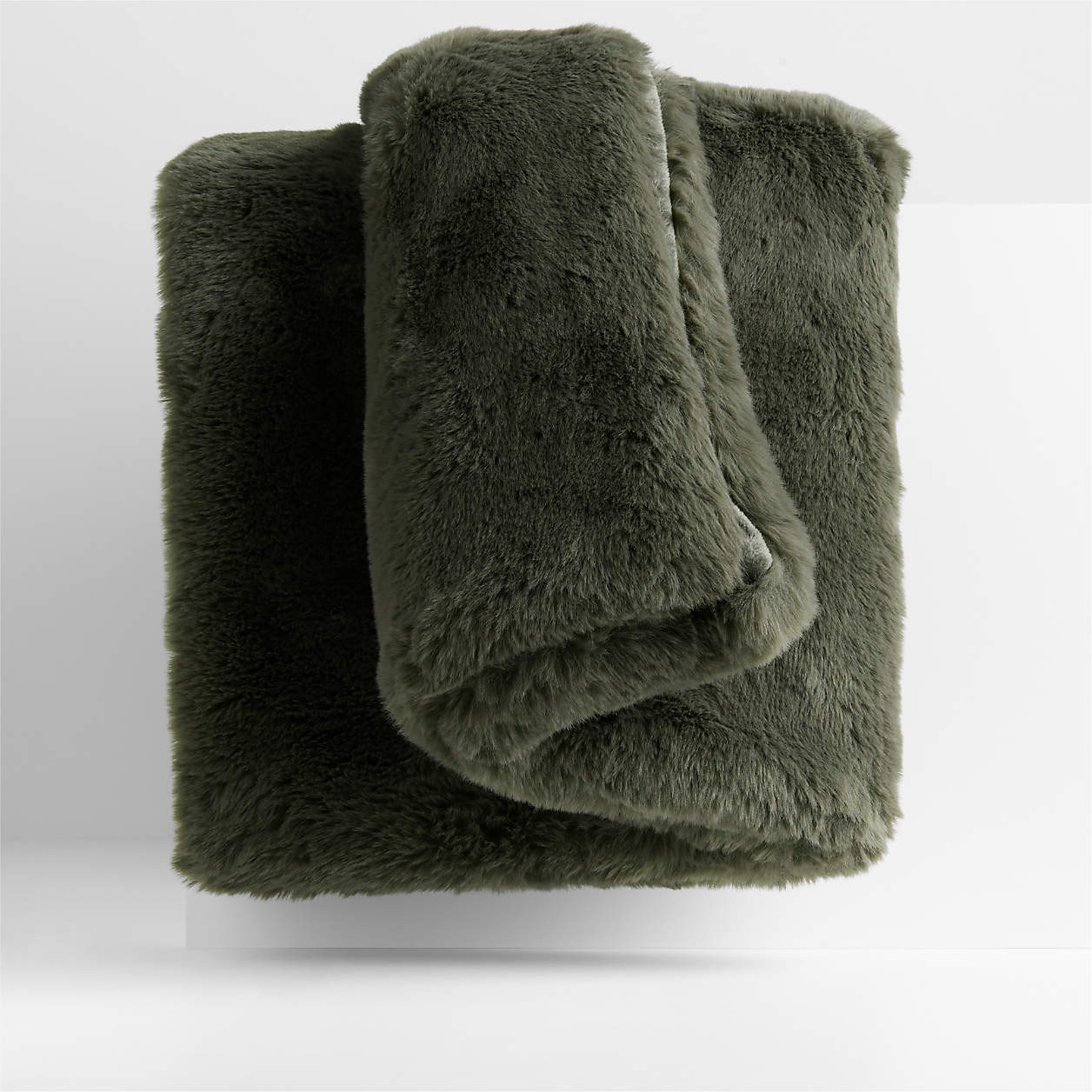 Faux Fur 70"x55" Burnt Green Throw Blanket + Reviews | Crate & Barrel | Crate & Barrel
