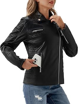 URBEST Women's Faux Leather Jacket Black Motorcycle Moto Biker Short Coat | Amazon (US)
