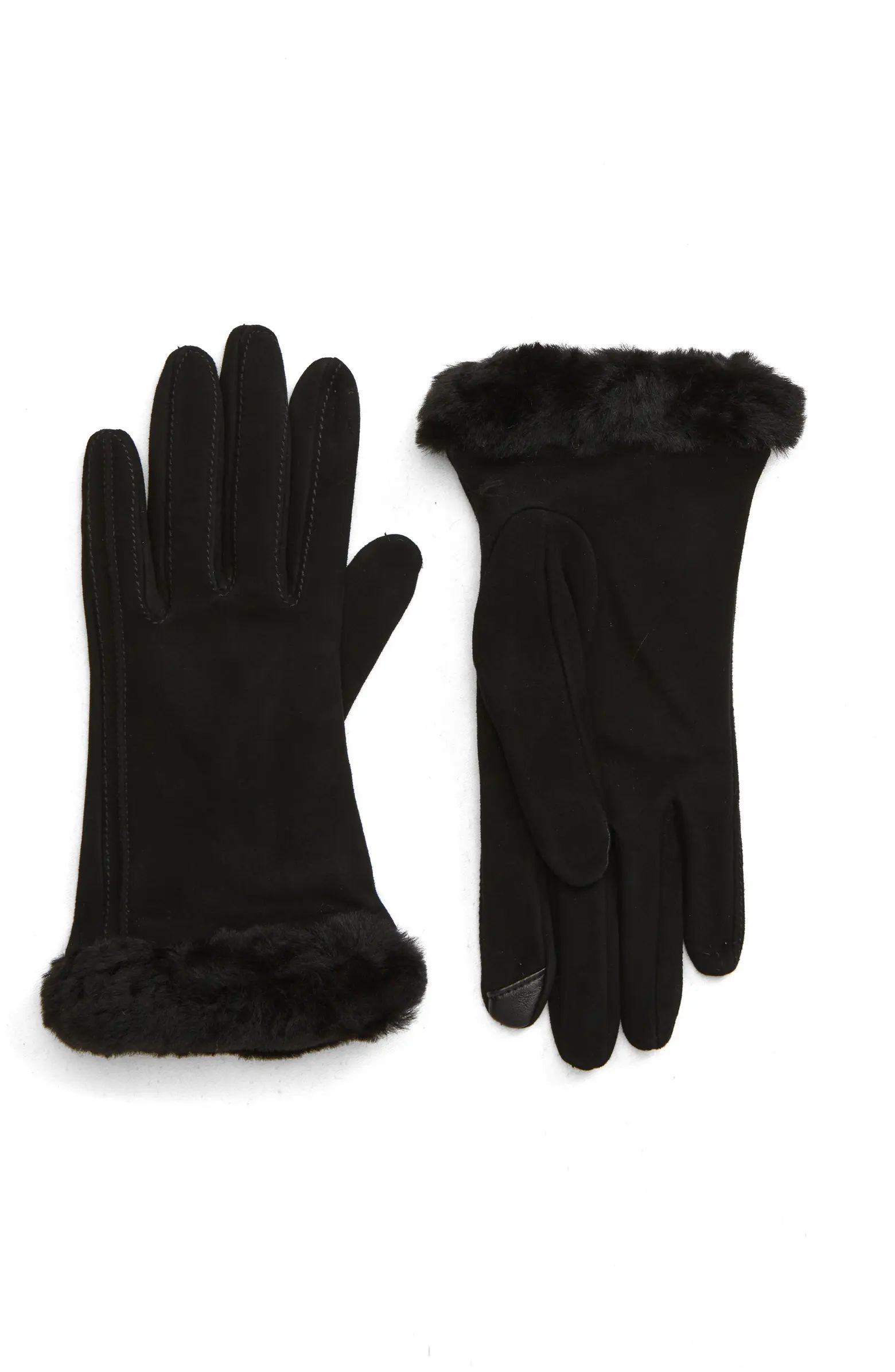 Genuine Shearling Trim Suede Tech Gloves | Nordstrom